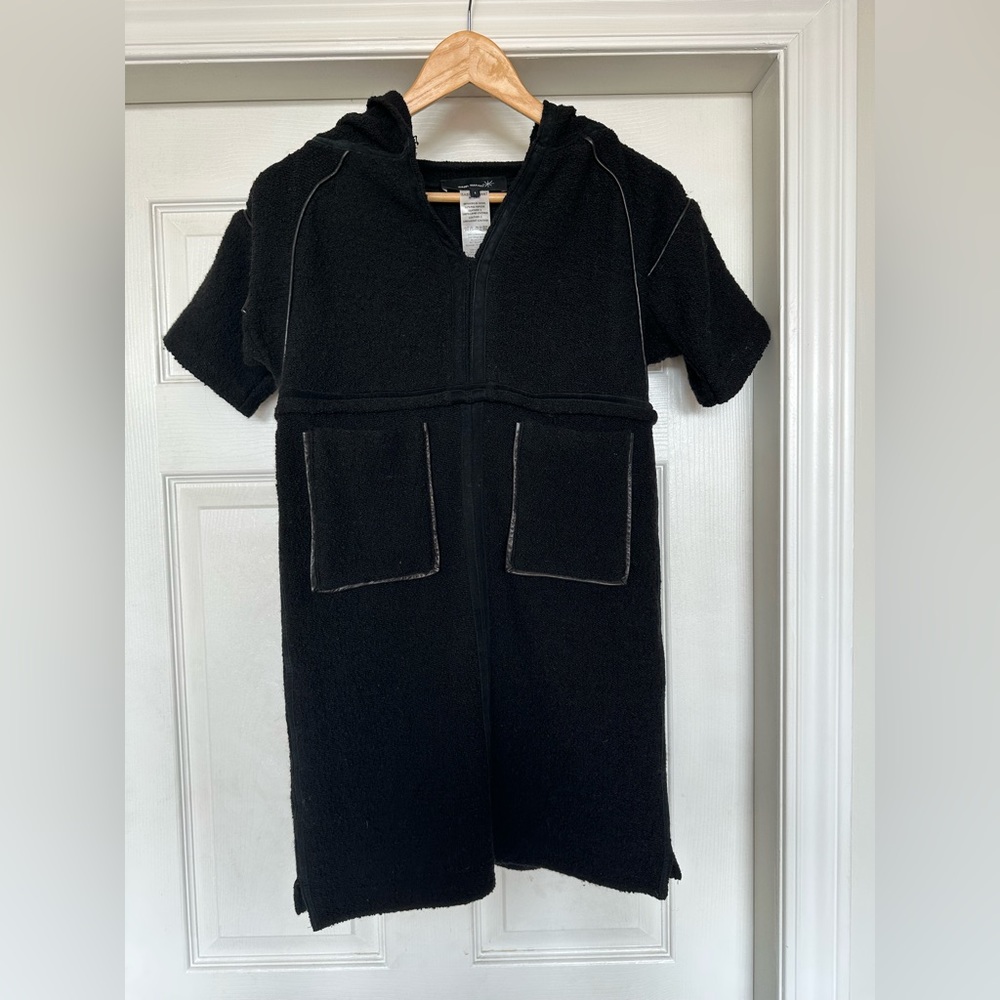 Isabel Marant black virgin wool & leather hooded dress